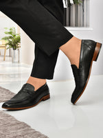 EZRO Men's Premium Black Textured Leather Penny Loafers | Slip-On Formal Dress Shoes