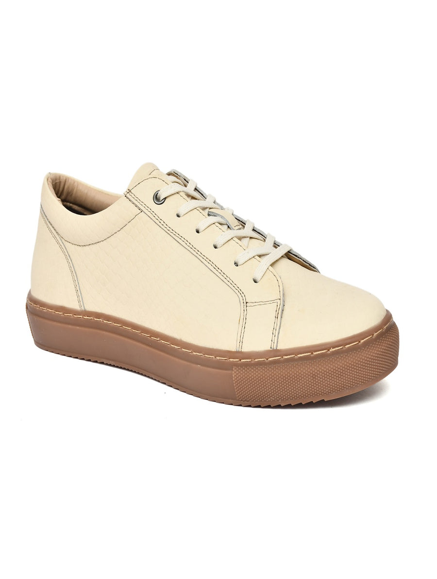 EZRO Men Casual Beige Lace-Up Sneakers – Stylish Low-Top Everyday Shoes