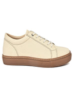 EZRO Men Casual Beige Lace-Up Sneakers – Stylish Low-Top Everyday Shoes