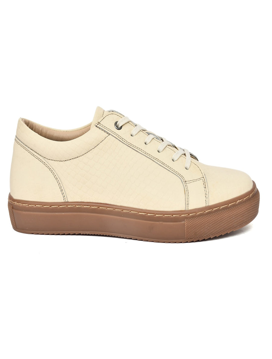 EZRO Men Casual Beige Lace-Up Sneakers – Stylish Low-Top Everyday Shoes