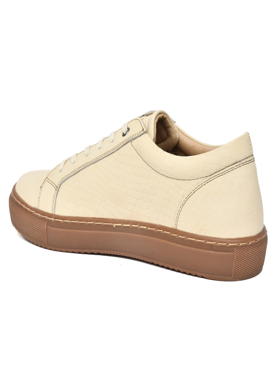 EZRO Men Casual Beige Lace-Up Sneakers – Stylish Low-Top Everyday Shoes
