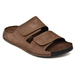 EZRO Men Brown Adjustable Comfort Slippers | Premium Dual Strap Casual Slide Slippers for Indoor & Outdoor Wear