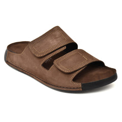 EZRO Men Brown Adjustable Comfort Slippers | Premium Dual Strap Casual Slide Slippers for Indoor & Outdoor Wear