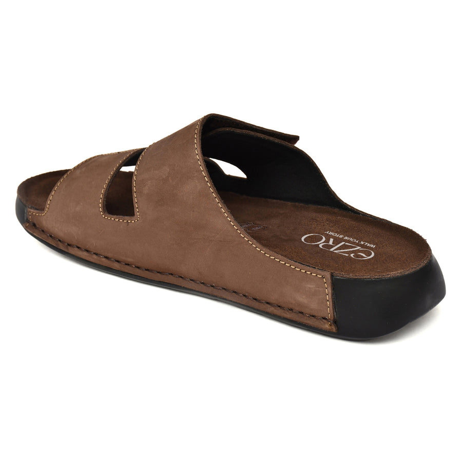 EZRO Men Brown Adjustable Comfort Slippers | Premium Dual Strap Casual Slide Slippers for Indoor & Outdoor Wear