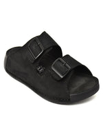 EZRO Men Black Adjustable Double Buckle Comfort Slippers | Casual Open-Toe Slip-On Sandals