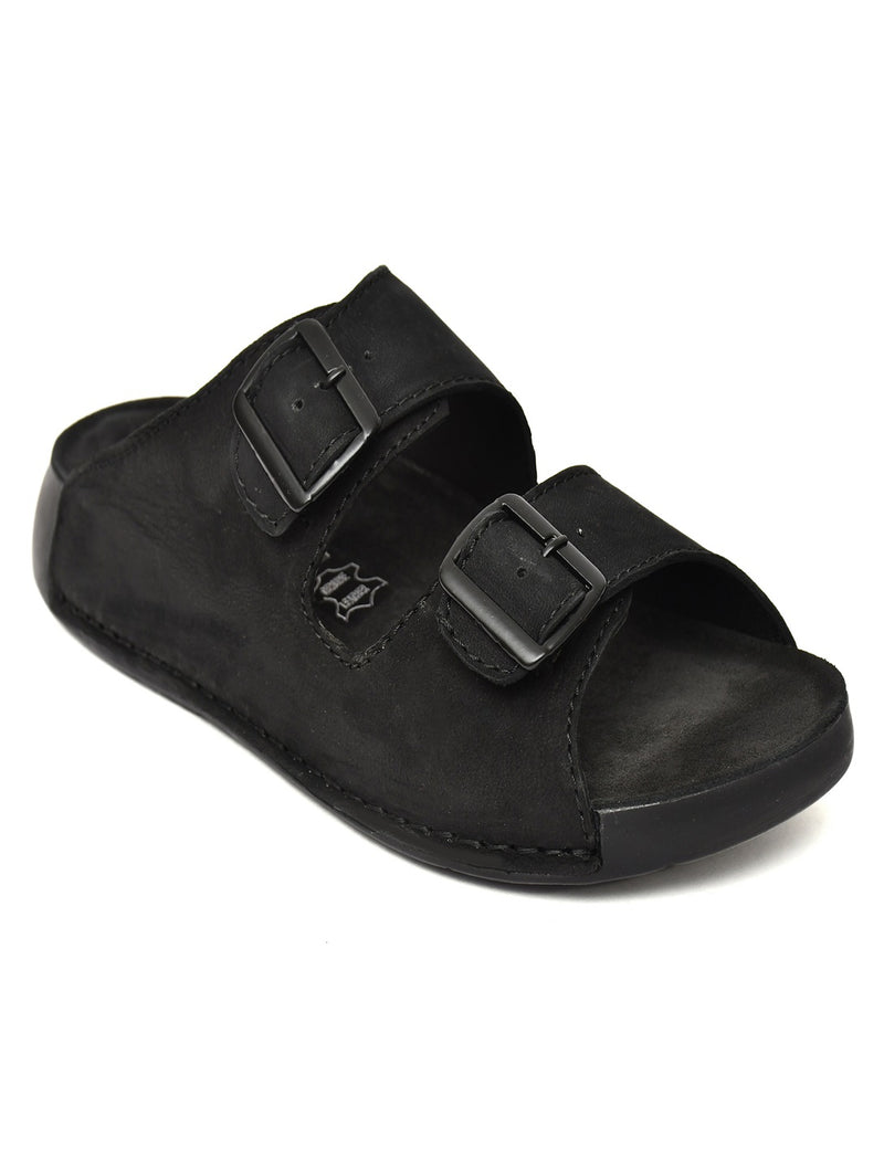EZRO Men Black Adjustable Double Buckle Comfort Slippers | Casual Open-Toe Slip-On Sandals