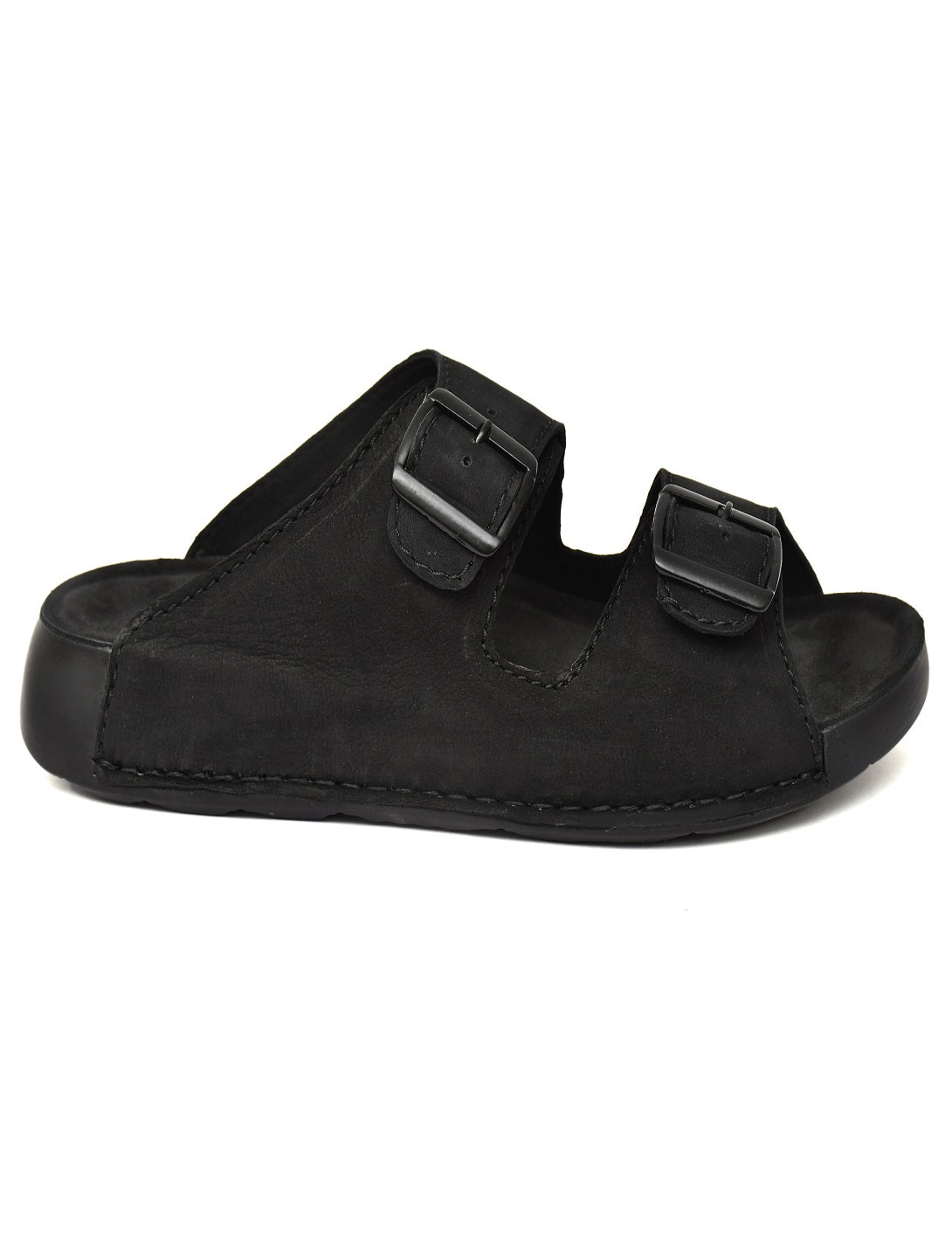 EZRO Men Black Adjustable Double Buckle Comfort Slippers | Casual Open-Toe Slip-On Sandals