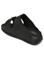 EZRO Men Black Adjustable Double Buckle Comfort Slippers | Casual Open-Toe Slip-On Sandals