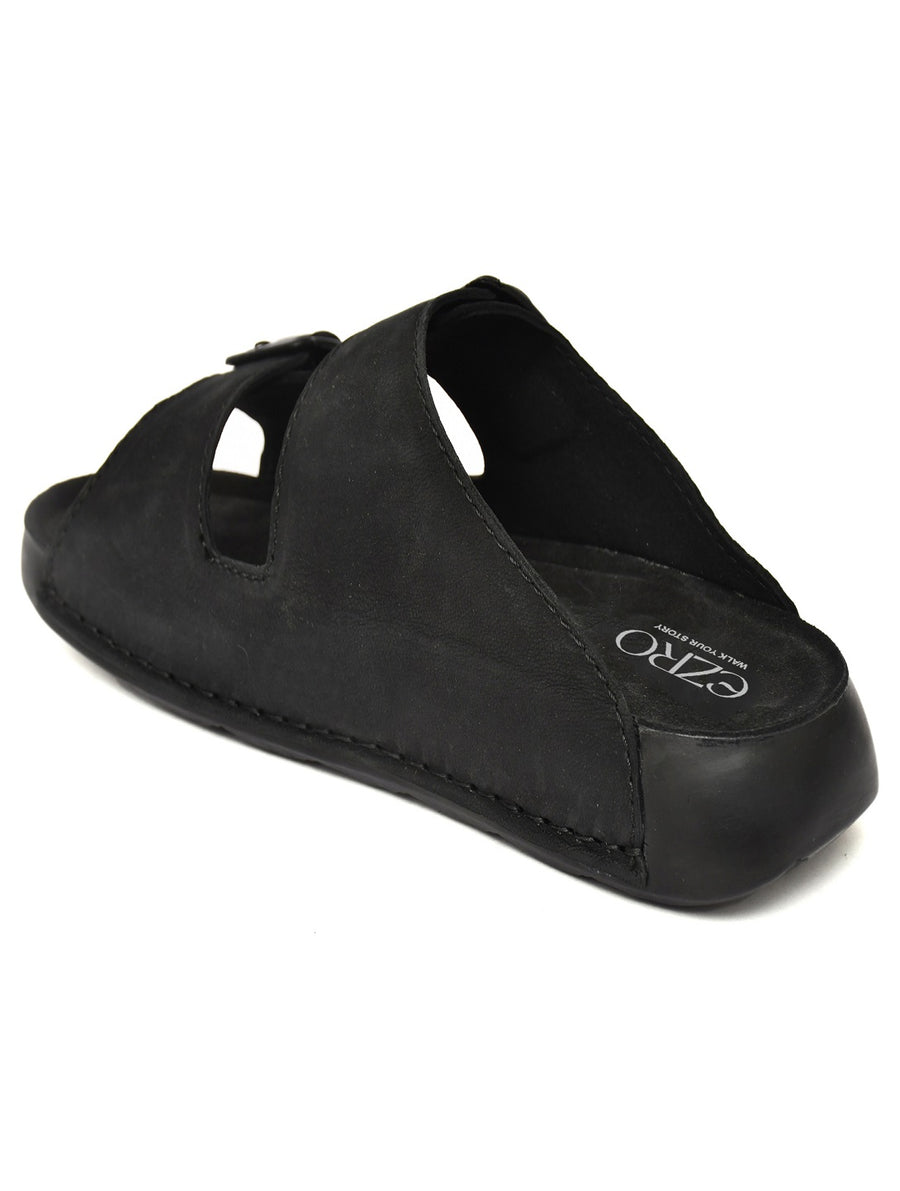 EZRO Men Black Adjustable Double Buckle Comfort Slippers | Casual Open-Toe Slip-On Sandals