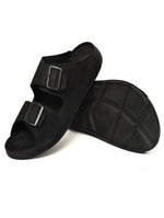 EZRO Men Black Adjustable Double Buckle Comfort Slippers | Casual Open-Toe Slip-On Sandals