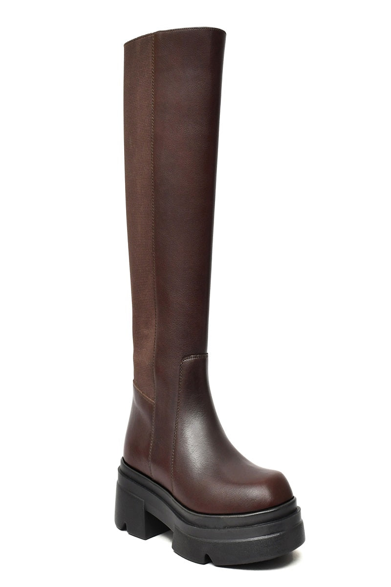 EZRO Women Knee-High Brown Long Boots – Trendy Fashion Boots with Stylish Design