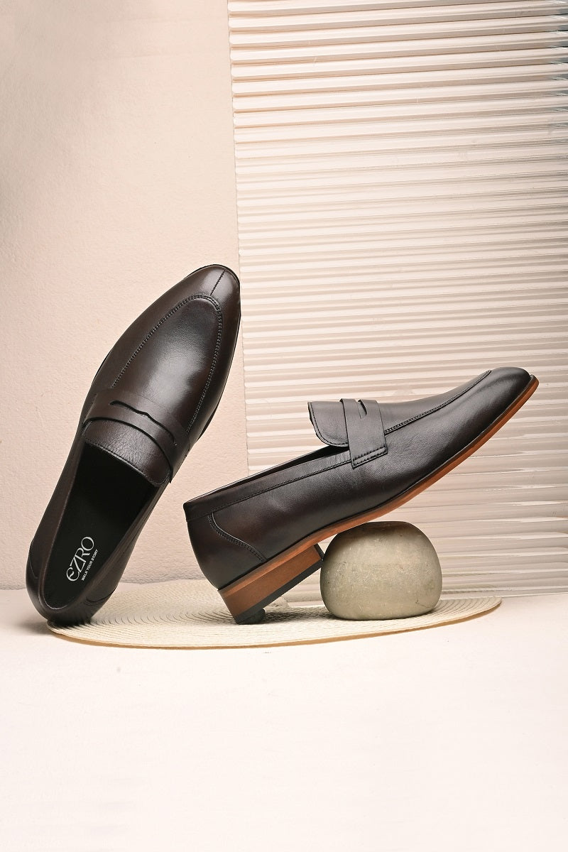 EZRO Men Premium Brown Formal Loafers | Classic Slip-On Business, Office & Wedding Dress Shoes