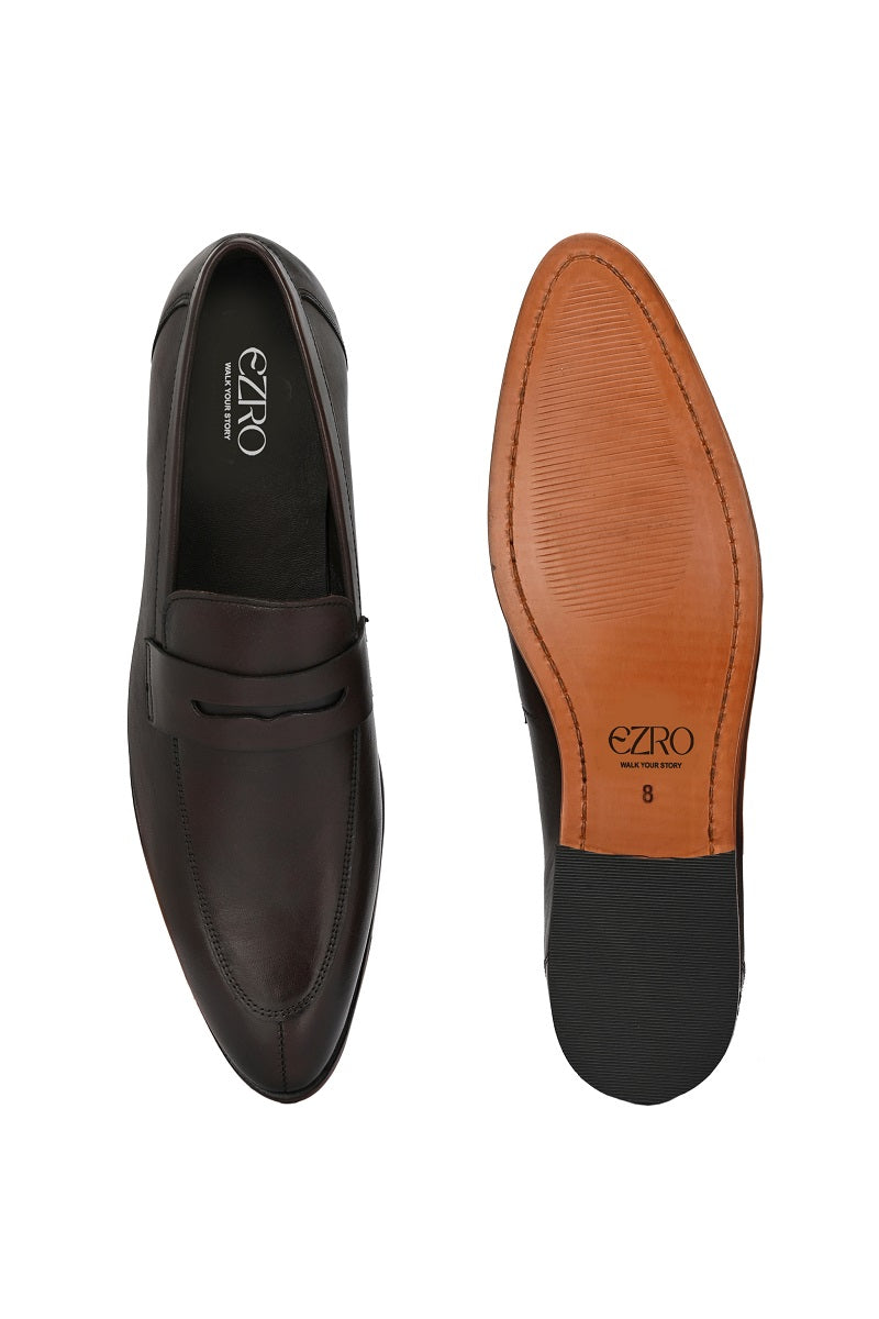 EZRO Men Premium Brown Formal Loafers | Classic Slip-On Business, Office & Wedding Dress Shoes