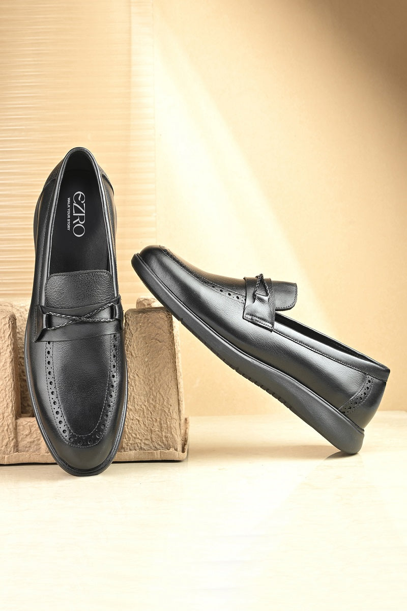 EZRO Men Premium Black Loafers | Classic Slip-On Formal & Casual Shoes | Comfortable Everyday Wear