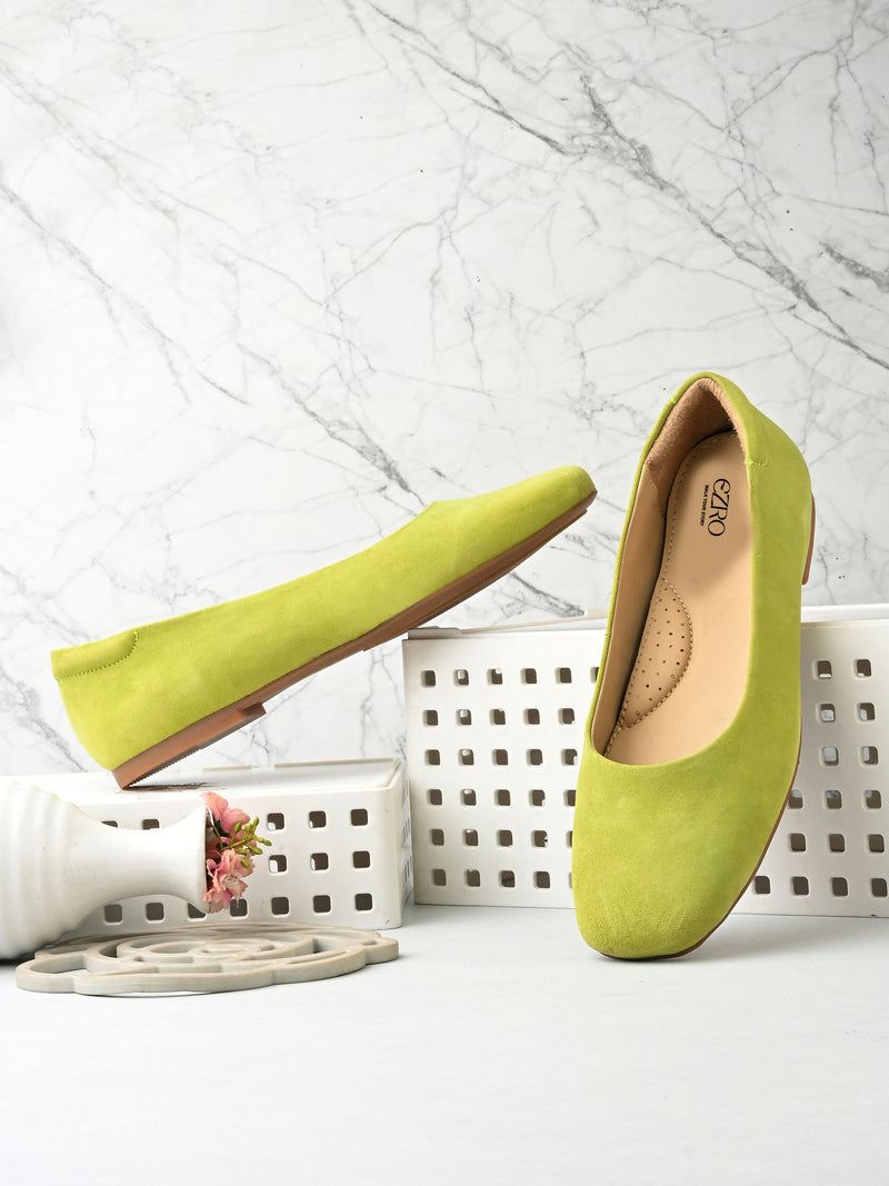EZRO Women Comfortable Parrot Green Ballerina Flats