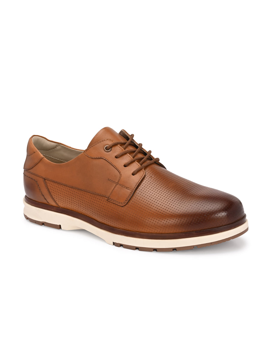 EZRO Men’s Tan Lace-Up Formal Shoes | Stylish Casual Derby Shoes with Comfort Sole