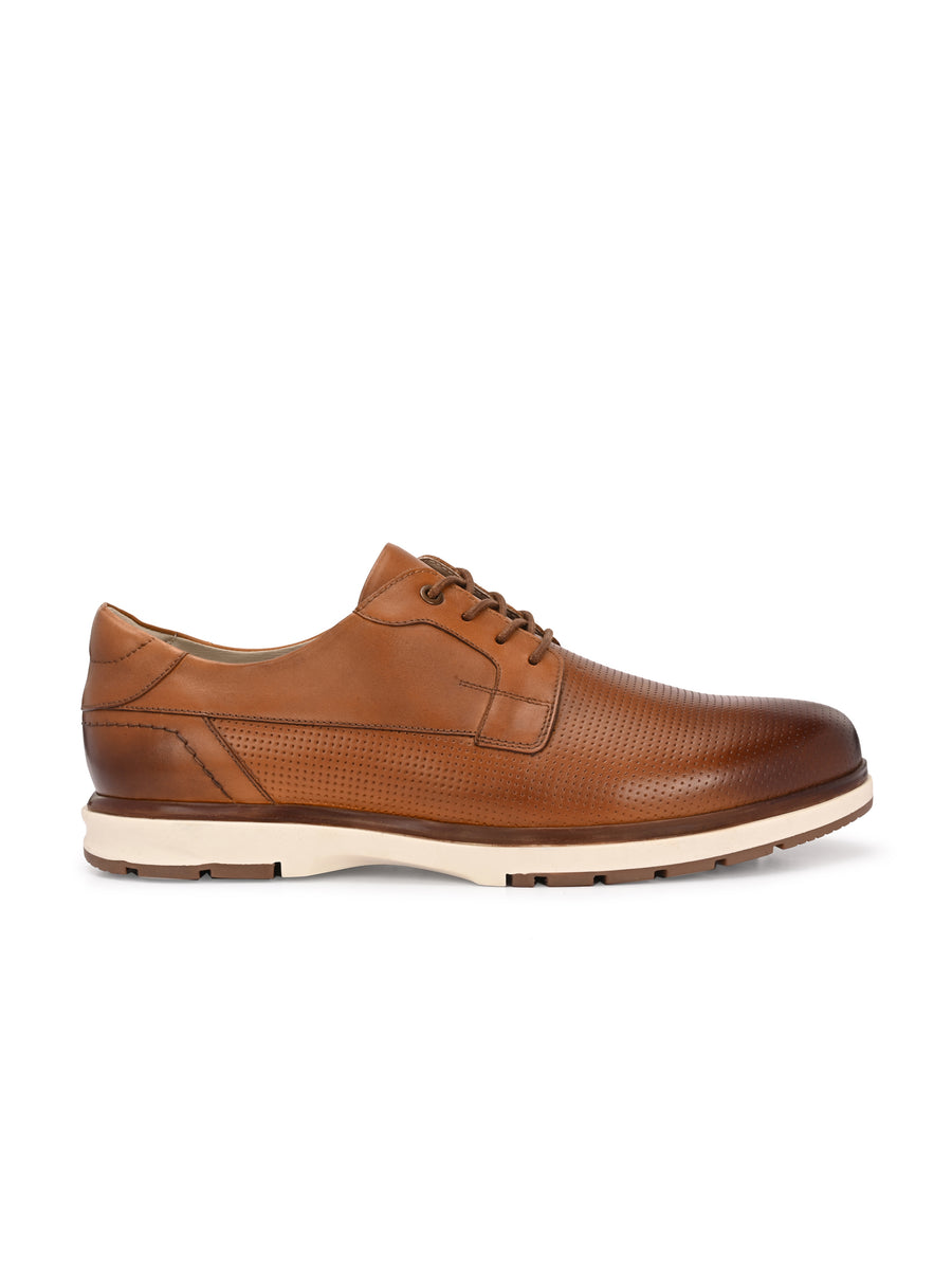 EZRO Men’s Tan Lace-Up Formal Shoes | Stylish Casual Derby Shoes with Comfort Sole