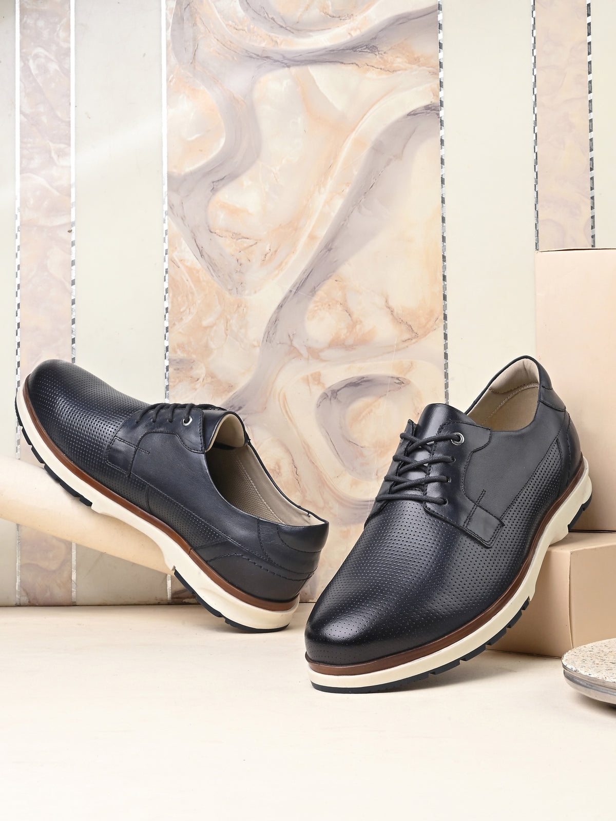 EZRO Men Navy Blue Premium Lace-Up Sneakers | Lightweight Casual, Office & Everyday Comfort Shoes
