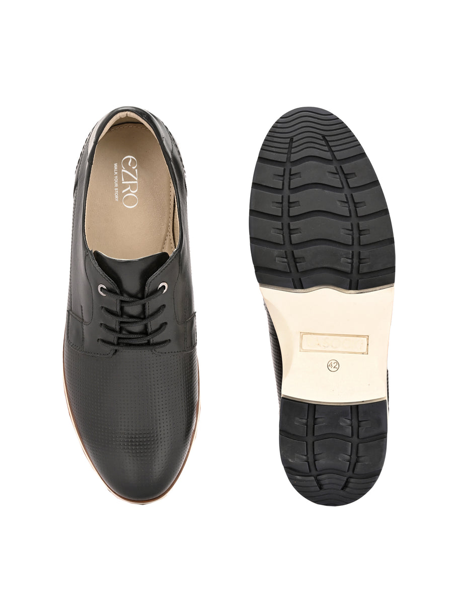 EZRO Men Black Premium Lace-Up Sneakers | Lightweight Casual, Office & Everyday Comfort Shoes