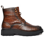 EZRO Men Tan Crocodile Texture Combat Boots | Premium Lace-Up Ankle Boots for Casual, Biker & Outdoor Wear