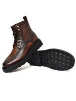 EZRO Men Brown Crocodile Texture Combat Boots | Premium Lace-Up Ankle Boots for Casual, Biker & Outdoor Wear
