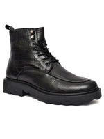 EZRO Men Black Crocodile Texture Combat Boots | Premium Lace-Up Ankle Boots for Casual, Biker & Outdoor Wear