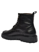EZRO Men Black Crocodile Texture Combat Boots | Premium Lace-Up Ankle Boots for Casual, Biker & Outdoor Wear
