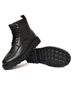 EZRO Men Black Crocodile Texture Combat Boots | Premium Lace-Up Ankle Boots for Casual, Biker & Outdoor Wear