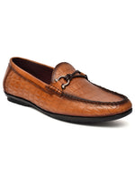 EZRO Men Tan Crocodile Texture Horsebit Loafers | Premium Slip-On Formal & Casual Driving Shoes