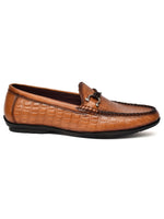 EZRO Men Tan Crocodile Texture Horsebit Loafers | Premium Slip-On Formal & Casual Driving Shoes