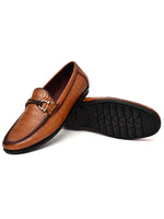 EZRO Men Tan Crocodile Texture Horsebit Loafers | Premium Slip-On Formal & Casual Driving Shoes