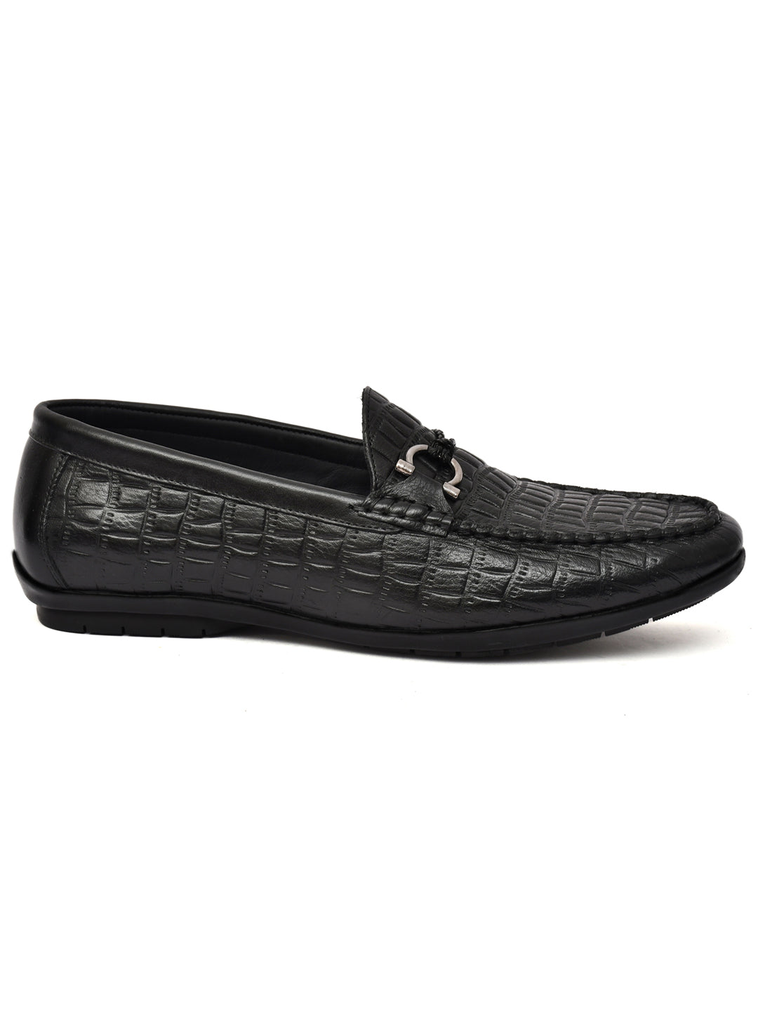 EZRO Men Black Crocodile Texture Horsebit Loafers | Premium Slip-On Formal & Casual Driving Shoes