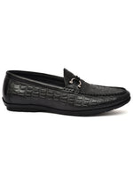 EZRO Men Black Crocodile Texture Horsebit Loafers | Premium Slip-On Formal & Casual Driving Shoes