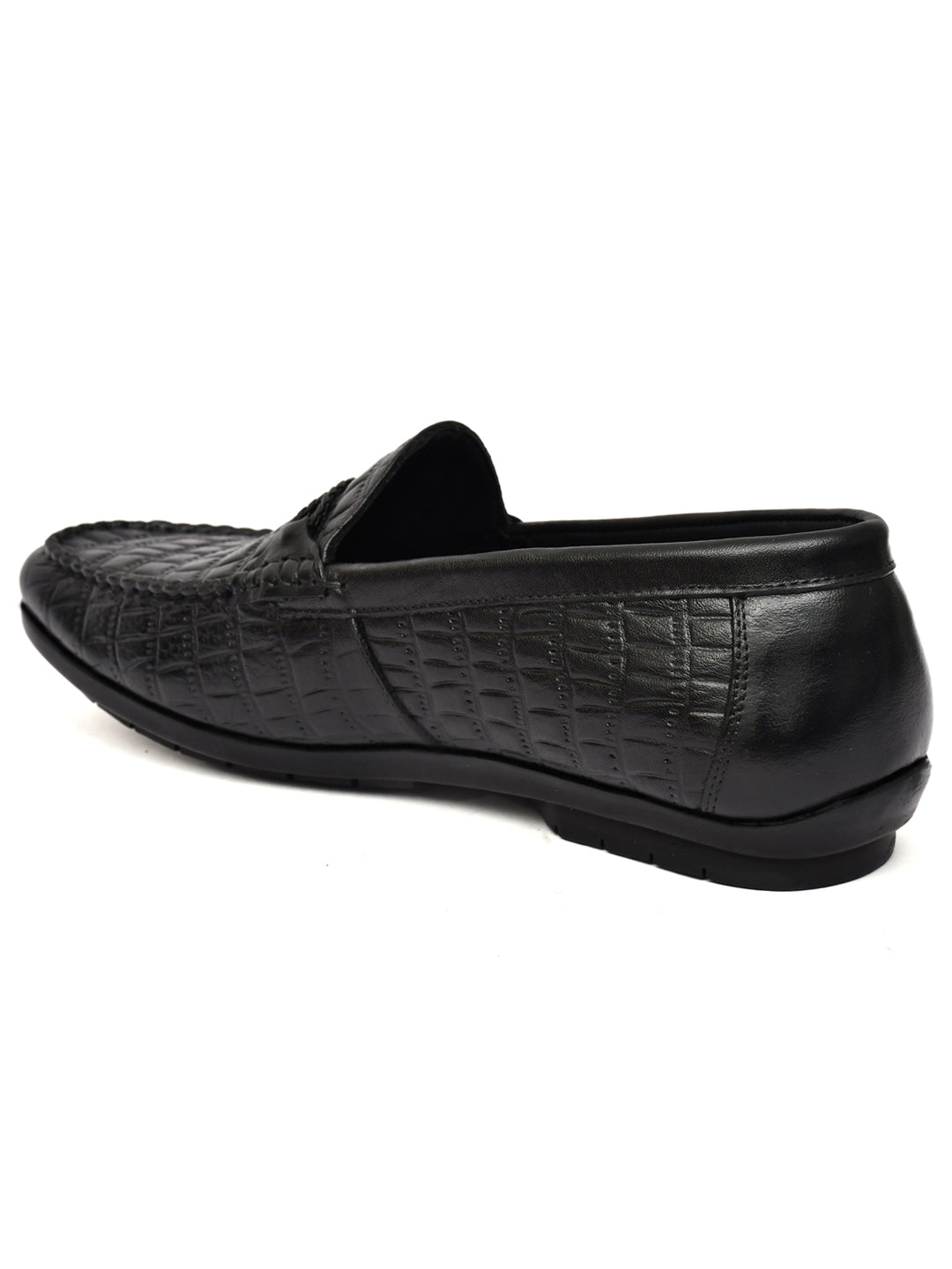 EZRO Men Black Crocodile Texture Horsebit Loafers | Premium Slip-On Formal & Casual Driving Shoes