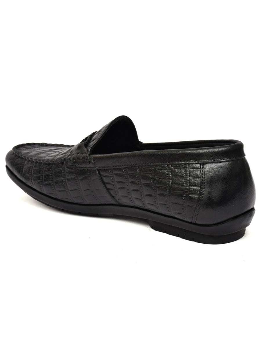 EZRO Men Black Crocodile Texture Horsebit Loafers | Premium Slip-On Formal & Casual Driving Shoes