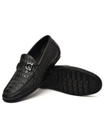 EZRO Men Black Crocodile Texture Horsebit Loafers | Premium Slip-On Formal & Casual Driving Shoes