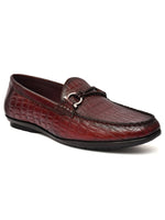 EZRO Men Wine Crocodile Texture Horsebit Loafers | Premium Slip-On Formal & Casual Driving Shoes