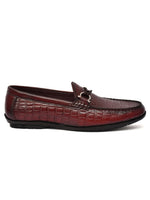 EZRO Men Wine Crocodile Texture Horsebit Loafers | Premium Slip-On Formal & Casual Driving Shoes