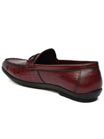 EZRO Men Wine Crocodile Texture Horsebit Loafers | Premium Slip-On Formal & Casual Driving Shoes