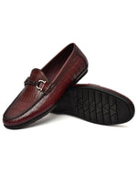 EZRO Men Wine Crocodile Texture Horsebit Loafers | Premium Slip-On Formal & Casual Driving Shoes