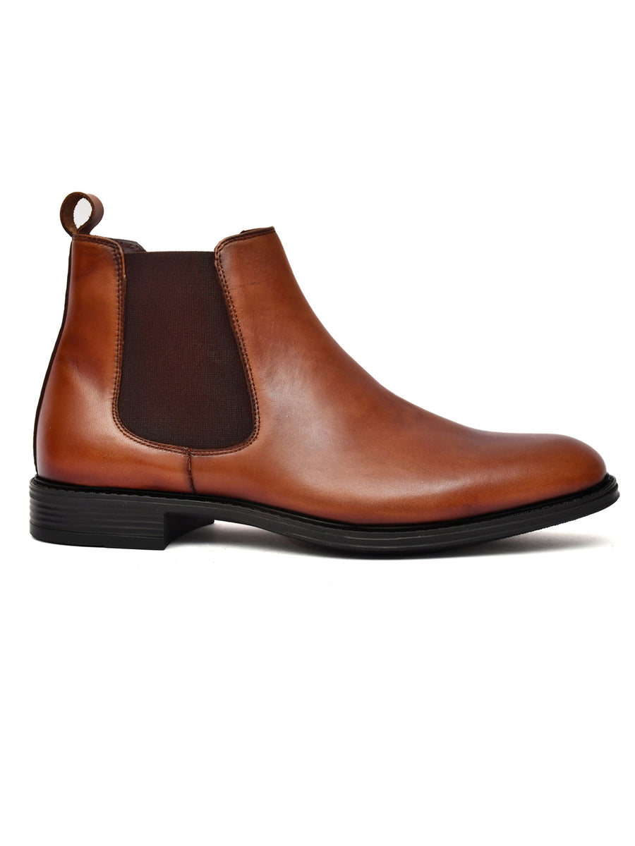 EZRO Men Tan Chelsea Boots | Premium Leather Slip-On Ankle Boots for Formal, Office & Casual Wear