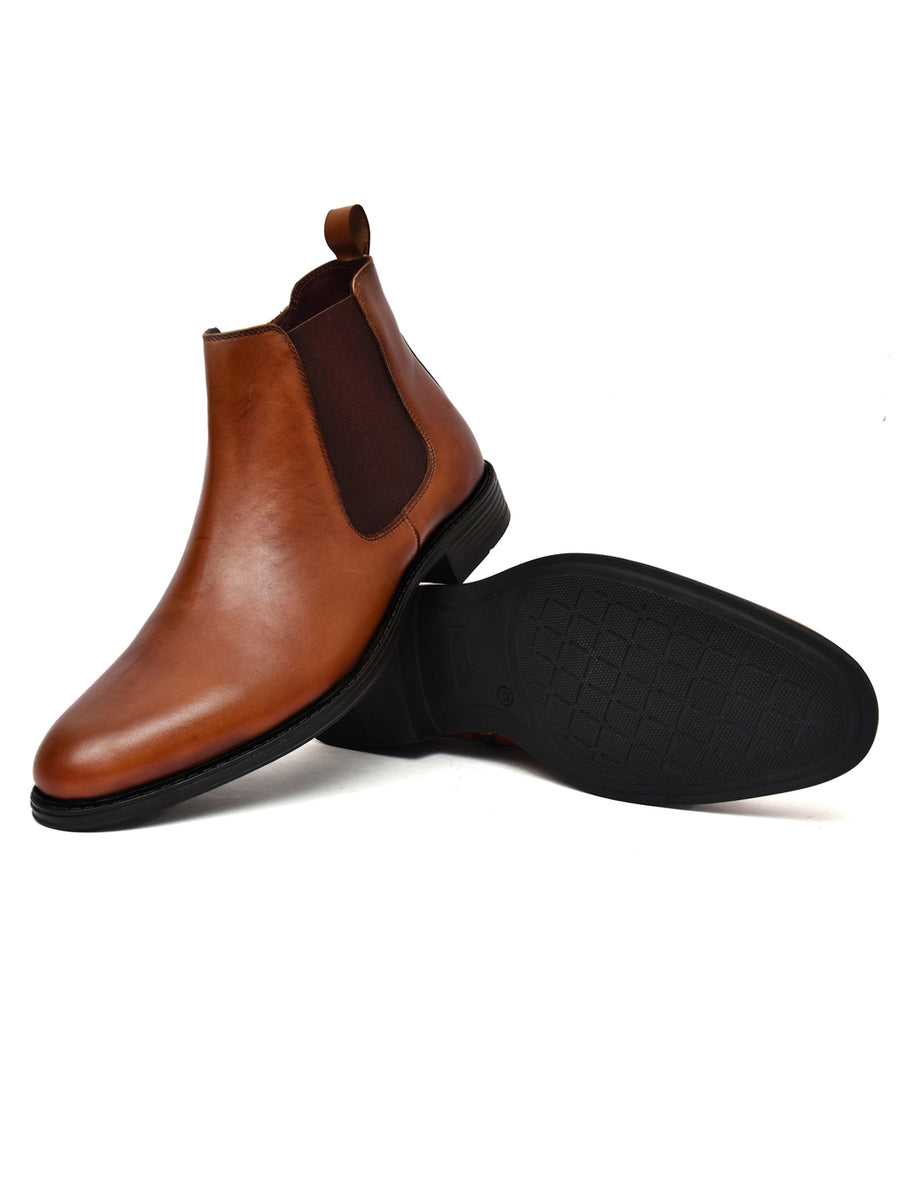 EZRO Men Tan Chelsea Boots | Premium Leather Slip-On Ankle Boots for Formal, Office & Casual Wear