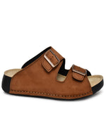 EZRO Men Tan Adjustable Double Buckle Comfort Slippers | Casual Open-Toe Slip-On Sandals