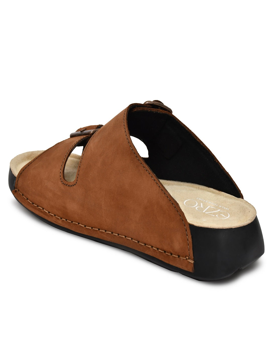 EZRO Men Tan Adjustable Double Buckle Comfort Slippers | Casual Open-Toe Slip-On Sandals