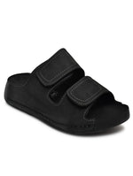 EZRO Men Black Adjustable Comfort Slippers | Premium Dual Strap Casual Slide Slippers for Indoor & Outdoor Wear
