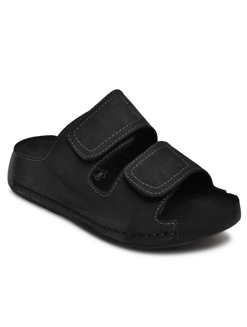 EZRO Men Black Adjustable Comfort Slippers | Premium Dual Strap Casual Slide Slippers for Indoor & Outdoor Wear