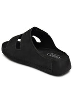 EZRO Men Black Adjustable Comfort Slippers | Premium Dual Strap Casual Slide Slippers for Indoor & Outdoor Wear