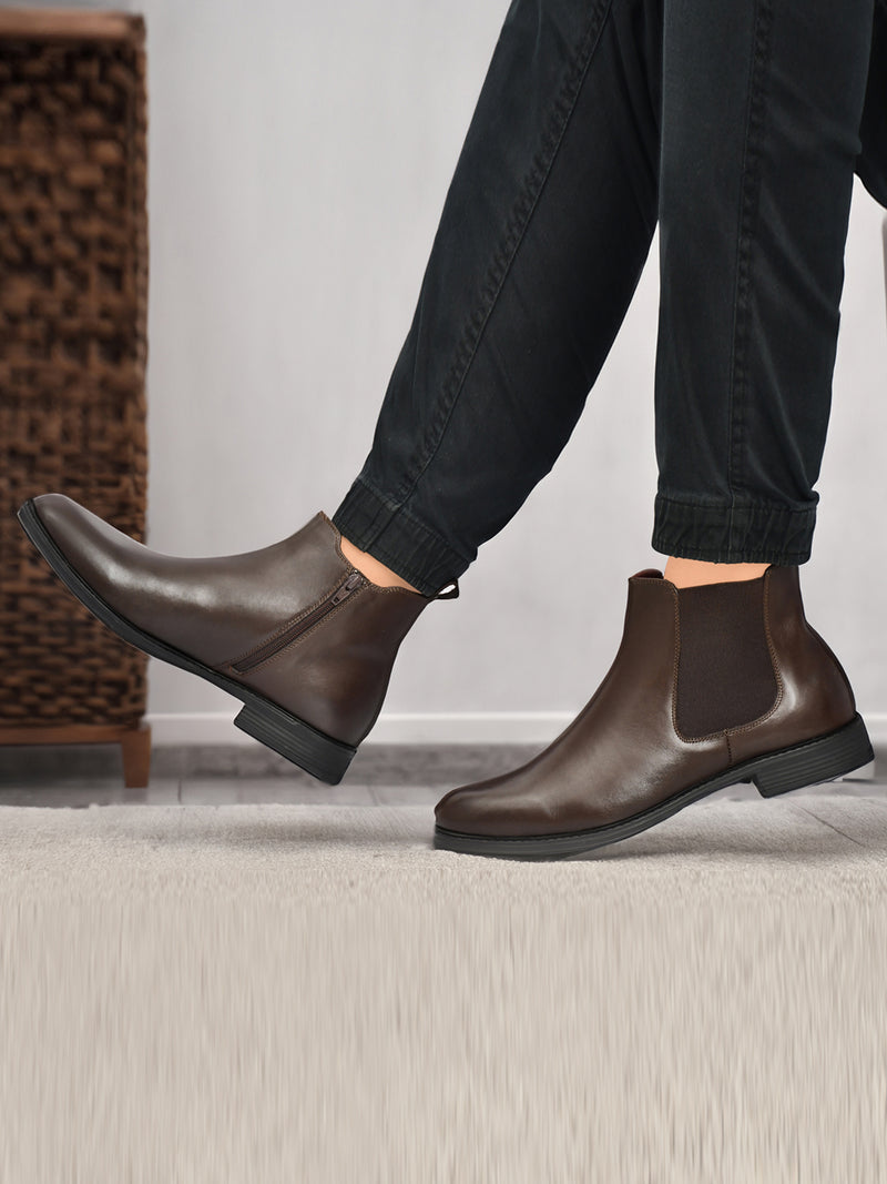 EZRO Men Brown Chelsea Boots | Premium Leather Slip-On Ankle Boots for Formal, Office & Casual Wear