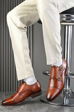 EZRO Men's Tan Double Monk Strap Formal Shoes | Croc Texture Leather Dress Shoes for Office & Wedding