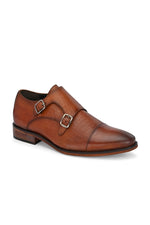 EZRO Men's Tan Double Monk Strap Formal Shoes | Croc Texture Leather Dress Shoes for Office & Wedding